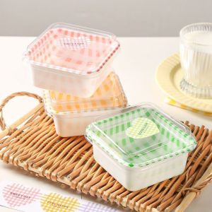 10pcs Retro Checkered Square Cake Box Yogurt Food Container With Clear Lid Pastry Cake Packing Box
