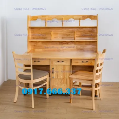 BÀN HỌC SINH GỖ ĐÔI CÓ KỆ SÁCH CAO CẤP GIAO NHANH HCM