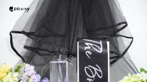 KICOSY Black Bride Headband Black Veil & Sash for Gothic Wedding Bachelorette Party & Engagement
