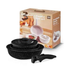 LEUSE  Non Stick Frying Pan cookware set 5 Pcs Handle Removable PFOA Free Suitable all stoves