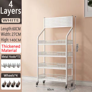 Supermarket Shelf Display Rack 4-5 Tier Kitchen Racks Organizer Storage with Hooks & Lockable Wheels for Convenience Stores Kitchen Office