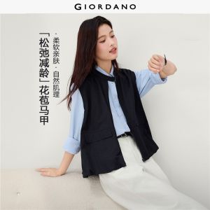 Giordano Beau Monde Women Stand collar cargo pockets vest Free Shipping 13376785