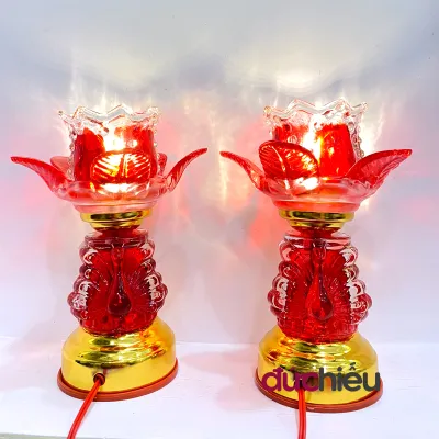 Đèn thờ cúng hoa sen để bàn thờ chất liệu thủy tinh đèn cúng Phật Quan Âm - Đức Hiếu Shop