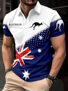 Jeans Fritz Australia Flag Kangaroo Printed Polo Shirt For Men Short Sleeve Regular Fit Breathable Casual Summer Top COD Fast Delivery