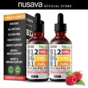 Nusava Vitamin B Complex Drops Raspberry Flavor 60ml Bottle High Concentration B12/B6 Vegetarian Friendly
