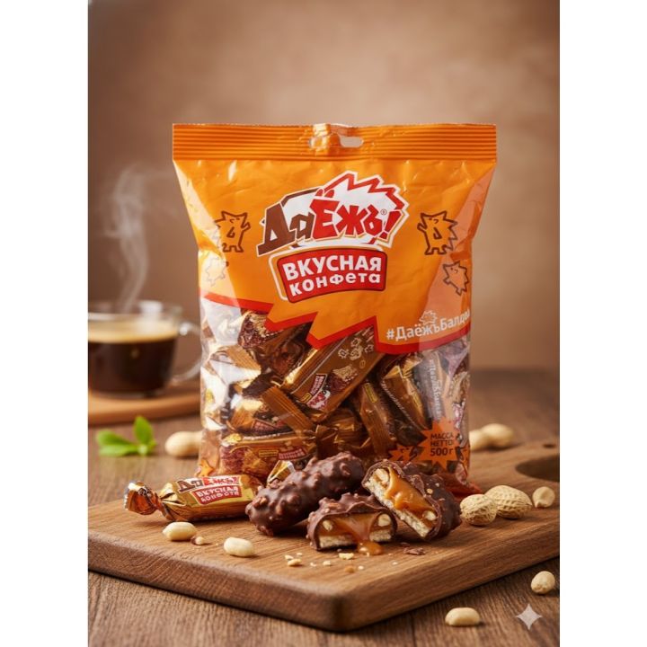 Kẹo sô cô la Dayozh 500g với caramel đậu phộng và bánh gạo giòn thơm ...
