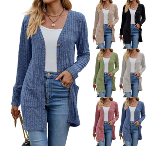 Womens Lightweight Soft Knit Cardigan Long Sleeve Front Opening with Pockets