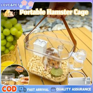 Transparent Hamster Travel Cage with Water Bottle Portable Small Pet Carrier for Hamsters