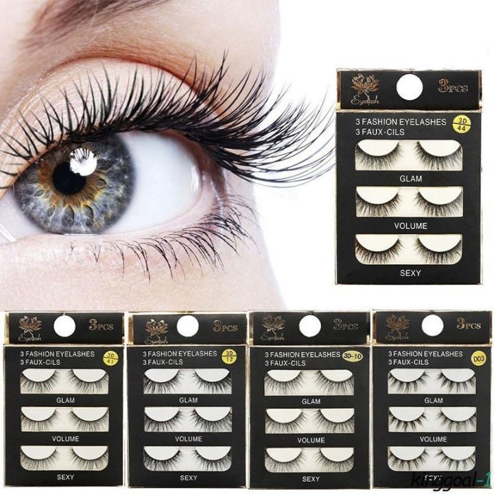 3 Pairs/Box Make Up 3D Natural Soft Handmade Thick Long Cross False ...