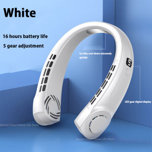 Portable Hanging Neck Fan 3000/6000MAH USB Rechargeable Fan Silent LED Digital Display Bladeless Color Step Light 5-speed Adjustable Neck Fan Cooler