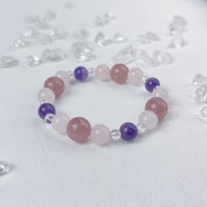 【OwniCrystos】财富 人缘 事业 Amethyst Strawberry Quartz Rose Quartz Clear Quartz Natural crystal bracelet bangle for woman 紫水晶 草莓晶 粉晶 水晶手串