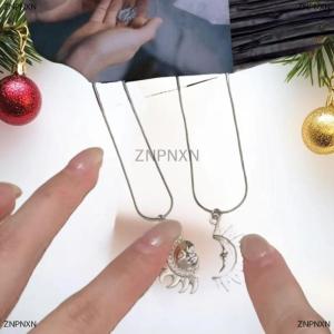 [COD] ZNPNXN 1Pair Retro Sun Moon Pendant Necklace Personalized Couple Choker Chain Jewelry For Valentines Day Gifts