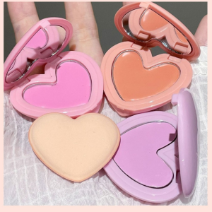 Heart Monochrome Blush Palette with Mirror Natural Matter Color Easy Pigmented and Blendable Texture Velvet Smooth Long-Lasting Oil-Control Waterproof Portable Blusher Makeup