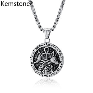 Kemstone Vintage Egyptian Anka Cross Stainless Steel Pendant Necklace Gold Plated Mens Necklaces Jewelry