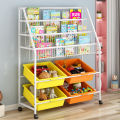 Multi-Layer Children's Bookshelf Rack With Basket Bins Kids Toy Storage Rack Children's Bookshelf Magazine Storage Household Floor. 