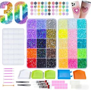SnowSky 36000 Pcs Resin Jelly Rhinestones Kit30 Colors 3mm Flatback Rhinestones with Jewelry Glue & Multiple ToolsAll-in-One Bedazzling Kit for DIY ArtsCrafts Gifts Nail Art