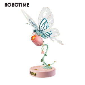 Robotime ROKR Butterfly DIY Mechanical 3D Puzzle Toys for Gifts Bionic Butterfly Wings Golden Lighting Rose Exquisite Texture - MI05P（Pink）