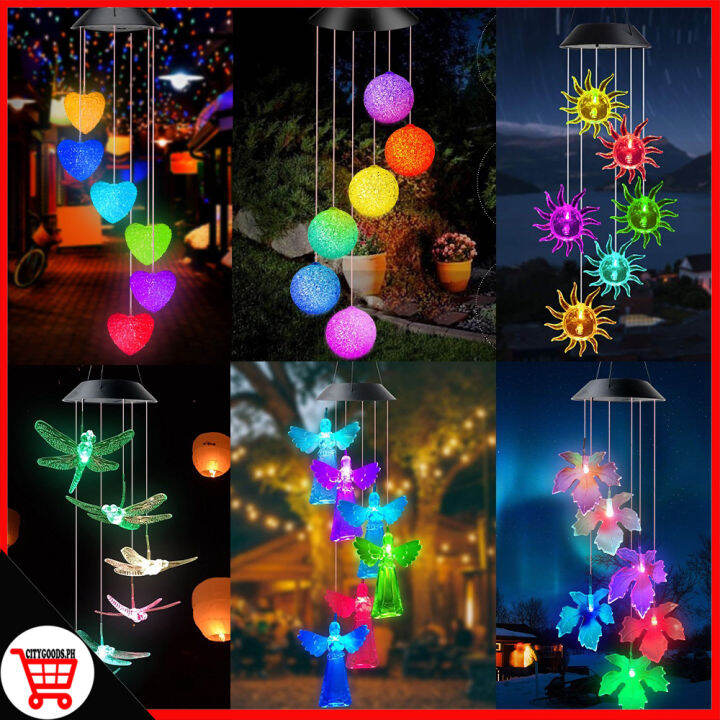 CITY GOODS Solar Powered Wind Chime Light LED Garden Hanging Spinner ...