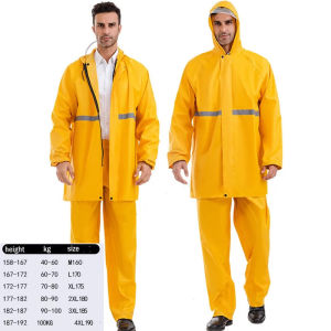 Waterproof Rainwear Jacket Raincoat Rain Pants Set Yellow Thick Sport Rainsuit with Reflective