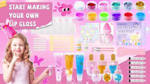 Lip Gloss Making Kit DIY Lips Gloss Set 74Pcs Purple Make Your Own Lip Gloss for Girls Women DIY Craft Kit for Teen Girl Party Christmas Birthday Gifts