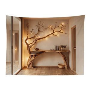 Wooden Shelf Plant Print Wall Tapestry Aesthetic 2D Wall Hanging Backdrop Cloth for Bedroom Home