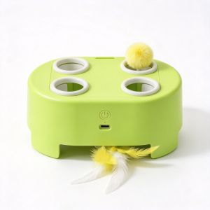 Electric Cat Cheese Magic Box Teaser Toy Durable Bite Resistant Interactive Hunting Game Toy for Indoor Kitten Self Play Relieve Boredom USB Rechargeable Automatic Feather and Pom Pom Pop Up Hide Seek Cat Toy to Burn Excess Energy