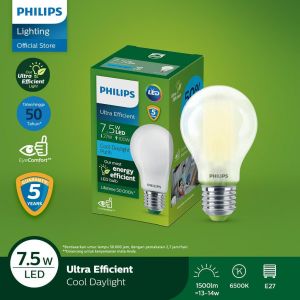 Philips Lampu LED Bulb Ultra Efficient 7.5W 6500K Putih