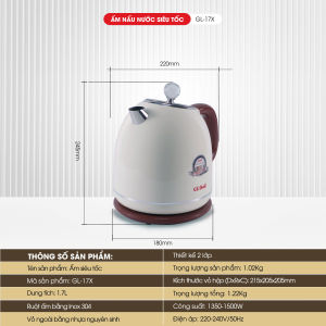 Ấm Siêu Tốc Giữ Ấm GALI GL-18F 1.8L – Inox 304 Cao Cấp – Giữ Ấm 45°C – Bảo Hành Chính Hãng 2 Năm