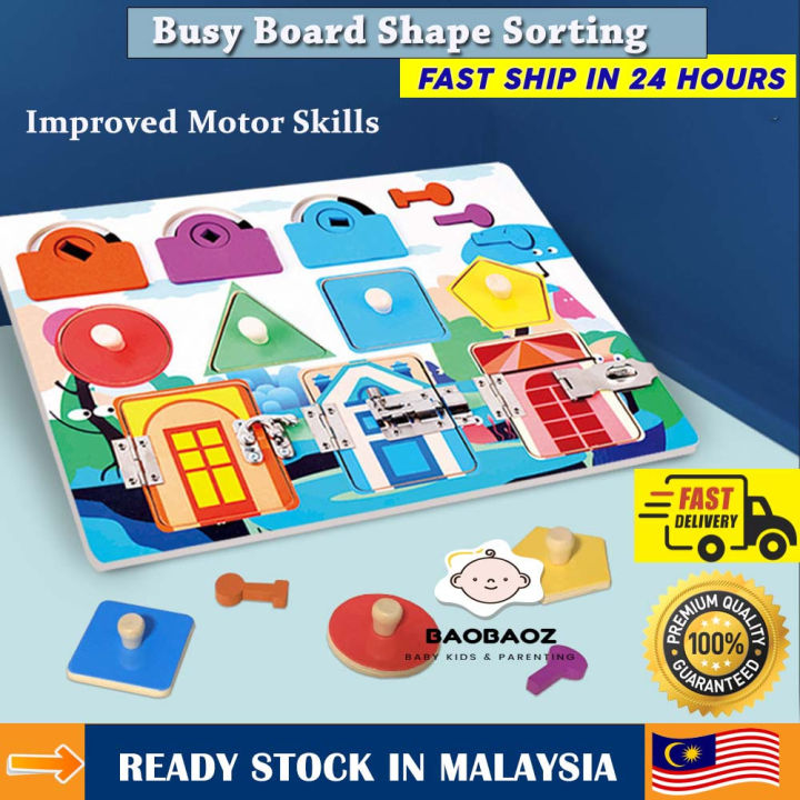 Busy Board Shape Sorting Door Opening Basic Skills Fine Motor Activity