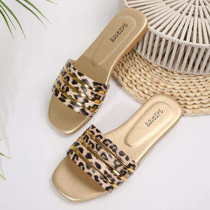[Free Shipping] WomenS Shoes WomenS Slippers Classic And Versatile With Metal Embellishments Square Toe And Flat Sole