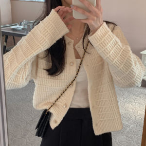 ⚡Port⚡ blouses women new style 2025 Retro Round Neck Cardigan Chic Loose Long Sleeved Cardigan Short Knitted Sweater