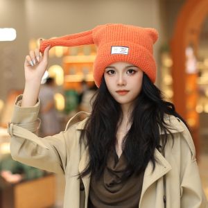 MODERNLUX Long Rabbit Ears Womens Beanie Cap Solid Color Windproof Women Knit Beanie Cute Soft Warm Winter Knit Hat Casual Streetwear