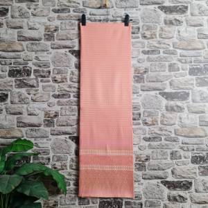 251.ผ้าฝ้าย ผ้าทอทั้งผืน ลายยกดอกบัวตอง สีโอรส