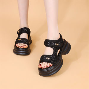 Free Shipping WomenS Sports Sandals 2026 Summer New Collection Featuring A Chic Sweet And Sequined Design With Velcro Straps Perfect For Casual Wear And Beach Outings With A Thick Sole
