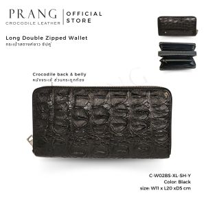 Prang Crocodile Leather Long Double Zipped Wallet กระเป๋าสตางค์ ซิปคู่ หนังจระเข้ C-W02BS-XL-SH-Y