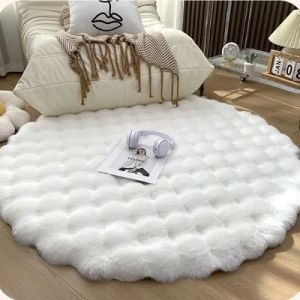 Karpet bulu Lmebut Bubble Plush Round Carpet Imitation Rabbit Hair Balcony Cushion For Home Decor Kids Living Room Faux Fur Rug Girl Bedroom Tatami Mat