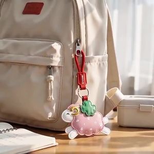 Cartoon Sheep PU Leather Keychain Peace & Wealth Bag Charm Year of Sheep Hanging Ornament Chinese New Year Gift
