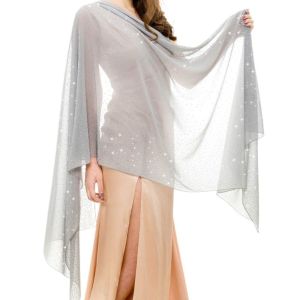 MUSCLEX Rhinestone Women Chiffon Shawl Solid Color Soft Party Scarf Elegant Thin Sparkling Sheer Wrap for Wedding Prom Evening Dresses
