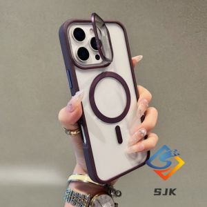Magnetic Transparent Case for iPhone 17 Pro Max 16 Pro Max 15 14 13 12 Pro Max with Built-in Camera Stand Shockproof Cover Clear Acrylic Back Soft Edge Full Lens Protection Casing