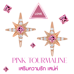 A.CEMI Pink Tourmaline 8 Fortune Star Earring ต่างหูพิ้งค์ทัวร์มาลีน เสริมความรัก เครื่องรางความรัก ต่างหูพลอยแท้ ของขวัญ ต่างหูไม่แพ่