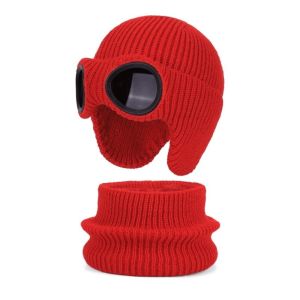 WENKEN 2Pcs/Set Ấm áp Bộ mũ và khăn trùm đầu dành cho trẻ em khi trượt tuyết Mùa đông Lớp lót mềm mại Mũ len đan cho trẻ em Thời trang Mềm mại Mũ bảo vệ tai cho trẻ em dành cho bé gái bé trai