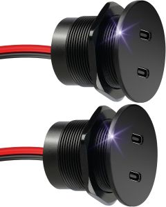 50W 12V USB Outlet Dual 25W USB-C Charger PD 3.0 Aluminum Fast Charging Socket Replacement Car Charger Accessories for RV Camper Trailer Truck Boat Golf