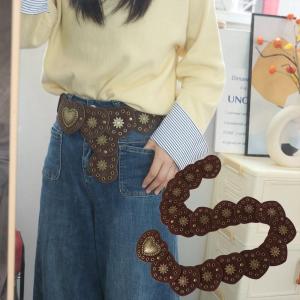 YOYO CHARMING Alloy Hollow Belts PU Brown Waist Accessories Exaggerated Appearance Vintage Dress Decoration Girls