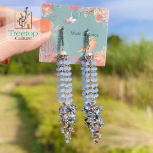 [Treetop Culture] Korean 925 silver long dangle drop stud earring pearl gold plated