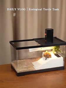 Turtle Tank with Basking Platform Desktop Turtle Aquarium Reptile Habitat Tortoise Feeding Box