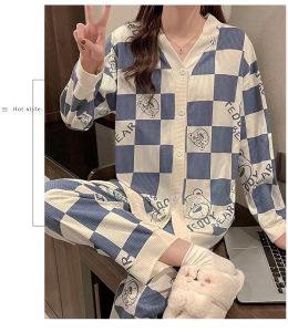 Bộ Ngủ Nữ Dài Tay Kẻ Sọc Cổ Viền V Siêu Dễ Thương