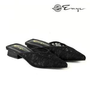 Sepatu Flat Slip On Pesta Brukat Satin Transparant 2 cm Emye