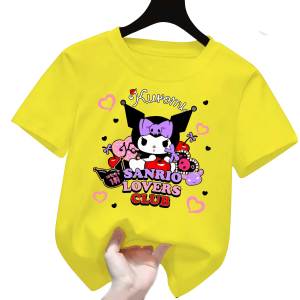 Baju Kaos Anak Perempuan  Lengan Pendek Motif Kuromi Bahan  Katun Usia 1-12 Tahun