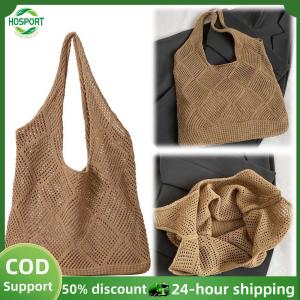 【HOSPORT】Women Crochet Bag Solid Color Mesh Knit Casual Beach Bag Large Capacity Hippie Bag for Shopping Trip Summer Holiday Bags【1-3 days delivery】