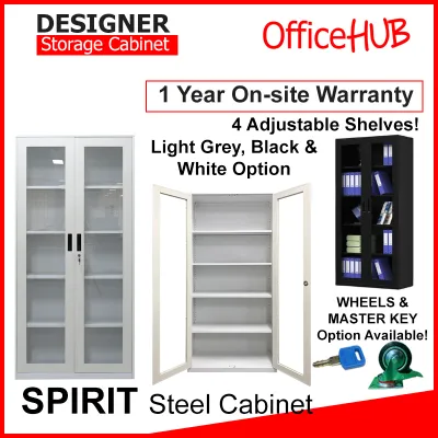 OFFICEHUB High Steel Swing Glass Door Cabinet SPIRIT Bookshelf Home Cabinet Study Cabinet Office Cabinet Metal Cabinet High Cabinet High Steel Glass Cabinet